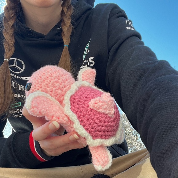 Hand Crocheted Pink Heart Valentine’s Day Turtle Plushie! - Picture 9 of 16